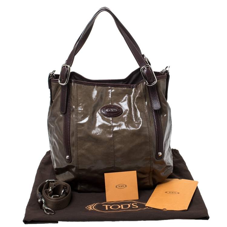 Pre Owned Tod's Olive Green/Brown Glazed Coated Canvas and Leather G-Line Easy Sacca Tote
