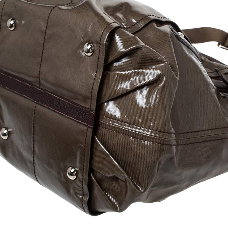 Pre Owned Tod's Olive Green/Brown Glazed Coated Canvas and Leather G-Line Easy Sacca Tote