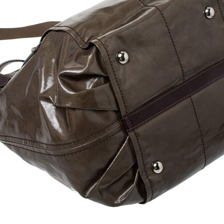 Pre Owned Tod's Olive Green/Brown Glazed Coated Canvas and Leather G-Line Easy Sacca Tote