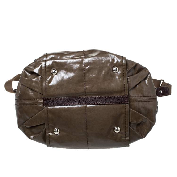 Pre Owned Tod's Olive Green/Brown Glazed Coated Canvas and Leather G-Line Easy Sacca Tote