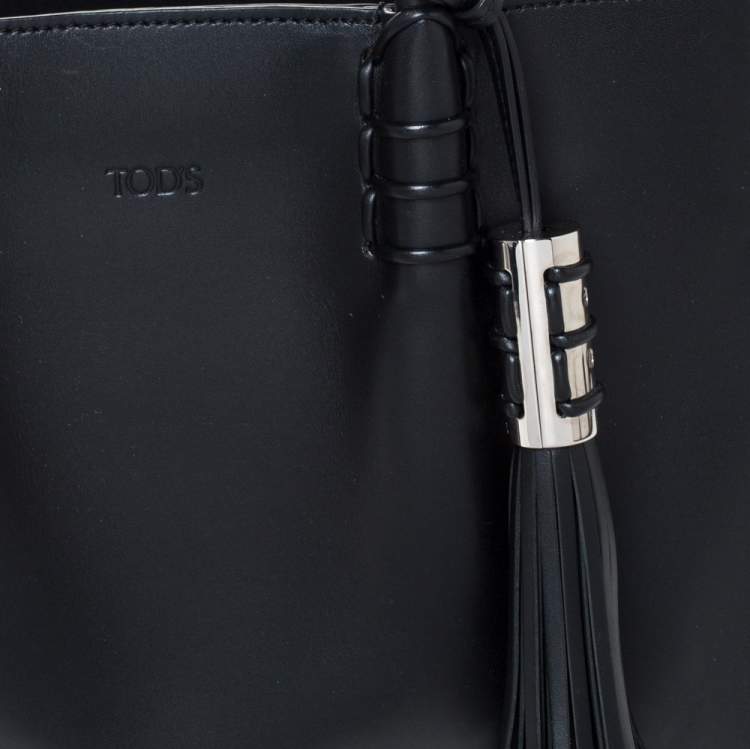 Pre Owned Tod's Black Leather Tassel Detail Tote
