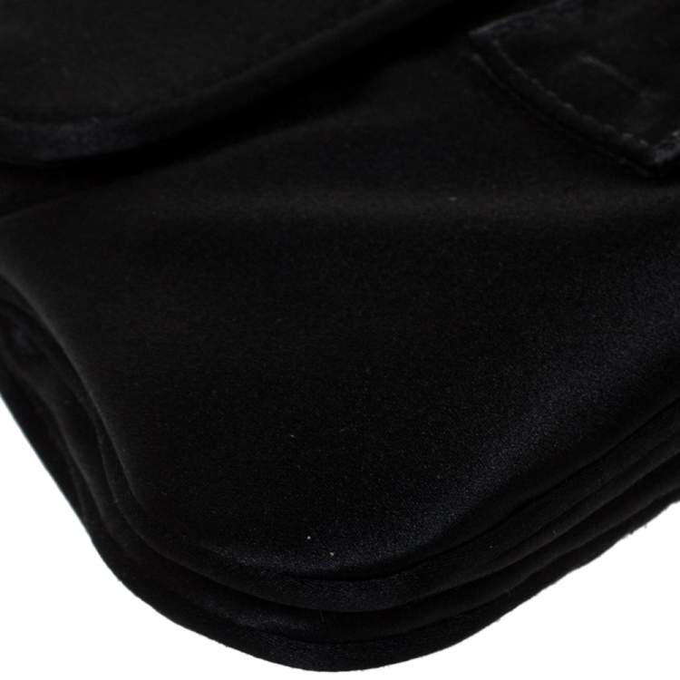 Pre Owned Tod's Black Satin Crystal Embellished Flap Chain Clutch