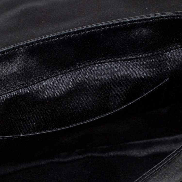 Pre Owned Tod's Black Satin Crystal Embellished Flap Chain Clutch