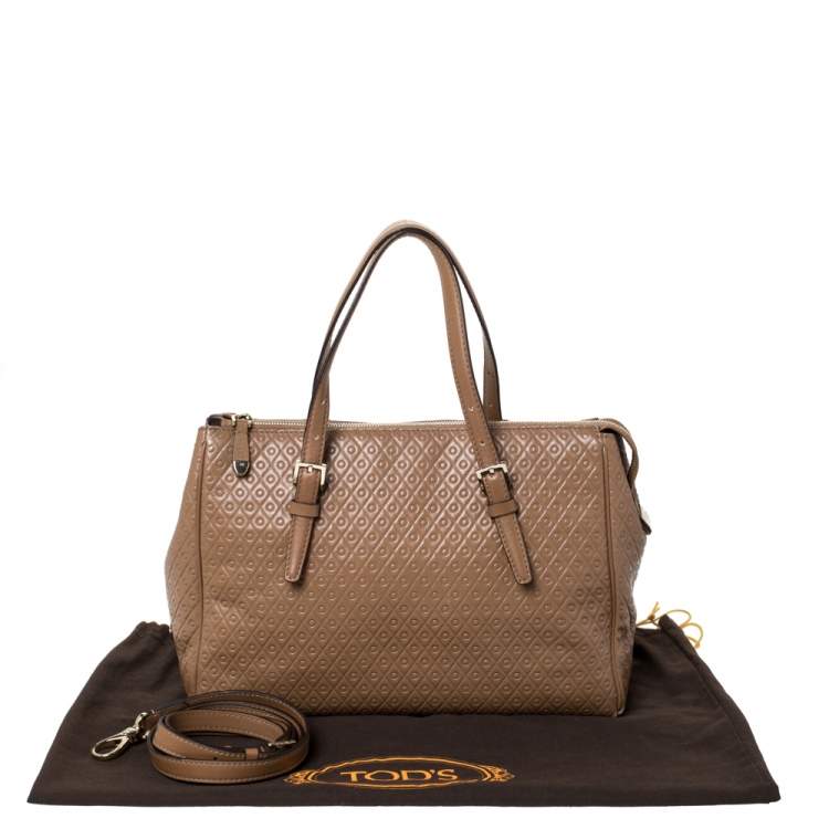 Pre Owned Tod's Brown Signature Embossed Leather Zip Satchel