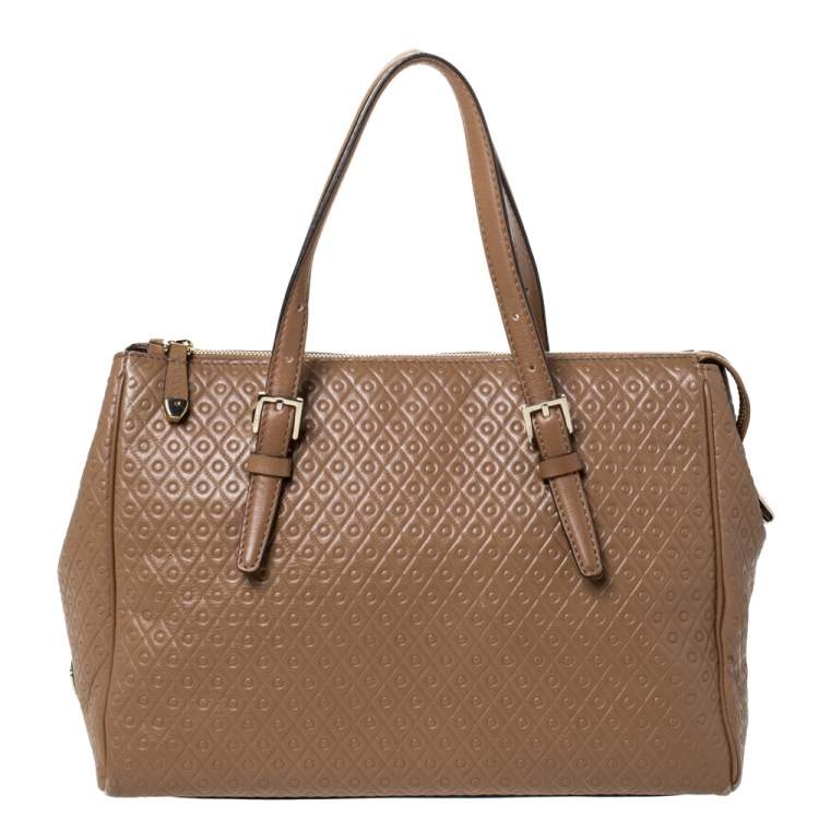 Pre Owned Tod's Brown Signature Embossed Leather Zip Satchel