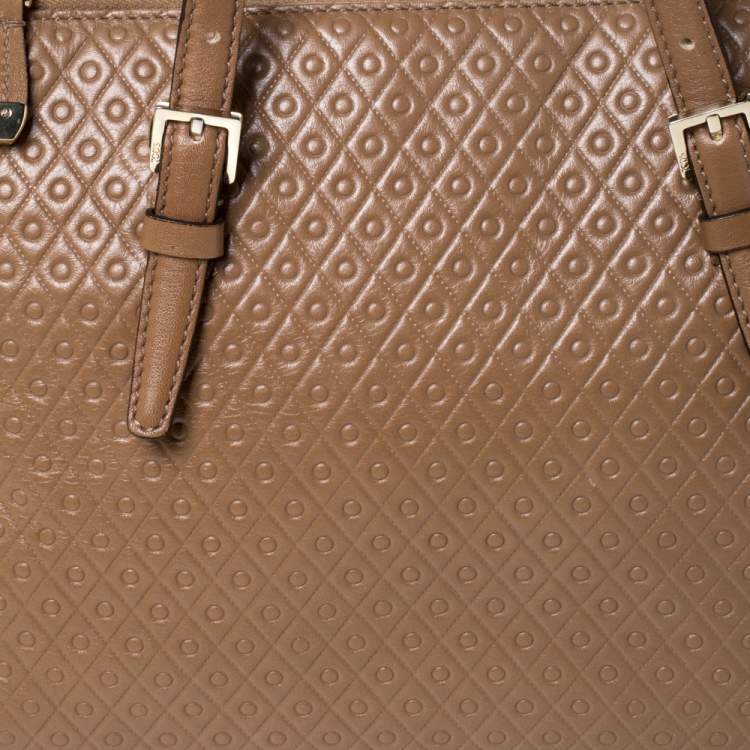 Pre Owned Tod's Brown Signature Embossed Leather Zip Satchel