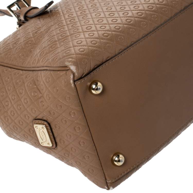 Pre Owned Tod's Brown Signature Embossed Leather Zip Satchel