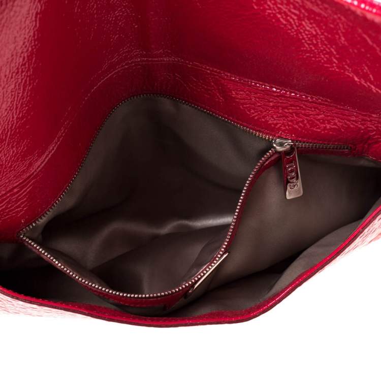 Pre Owned Tod's Red Signature Embossed Patent Leather Turnlock Clutch