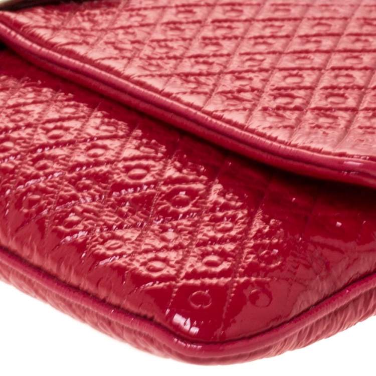 Pre Owned Tod's Red Signature Embossed Patent Leather Turnlock Clutch