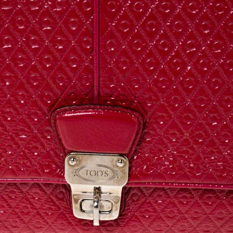 Pre Owned Tod's Red Signature Embossed Patent Leather Turnlock Clutch