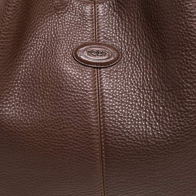 Pre Owned Tod's Brown Leather Media Shopper Tote