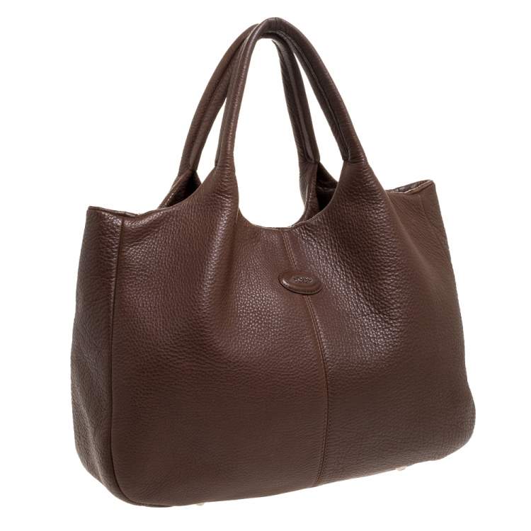 Pre Owned Tod's Brown Leather Media Shopper Tote