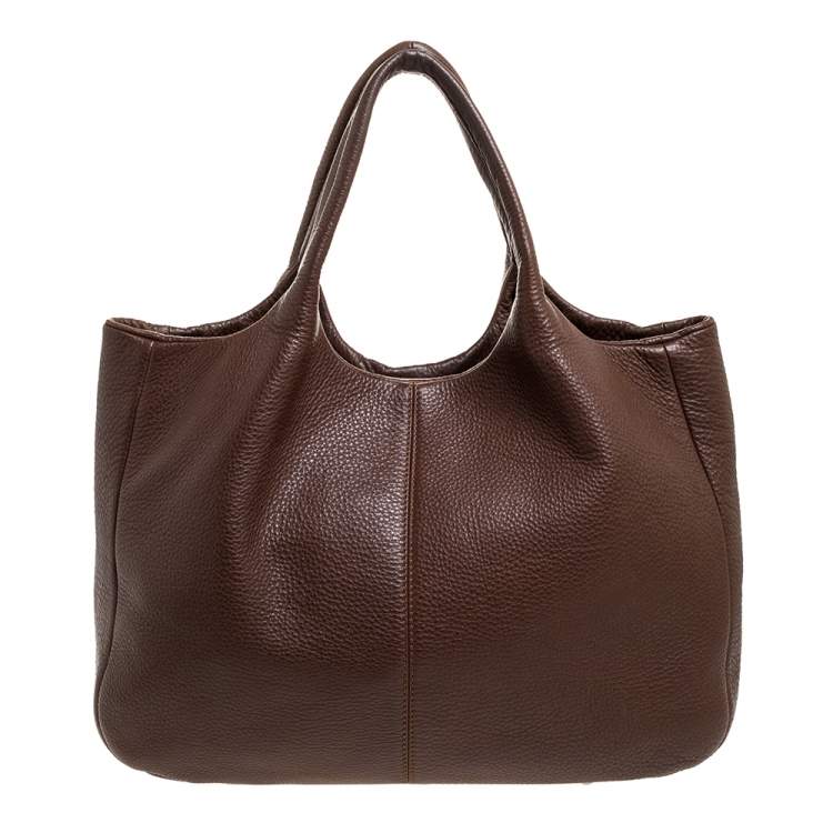 Pre Owned Tod's Brown Leather Media Shopper Tote