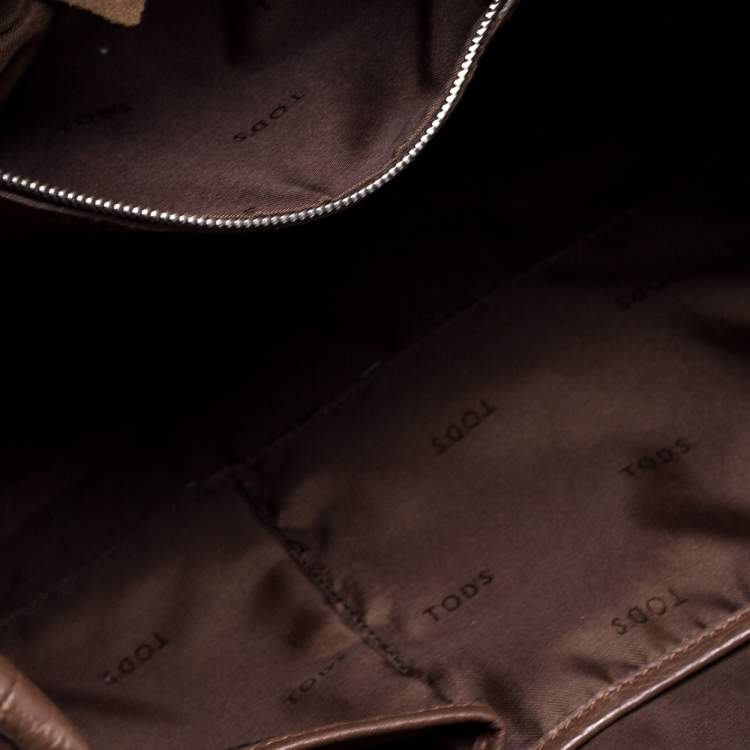 Pre Owned Tod's Brown Leather Media Shopper Tote