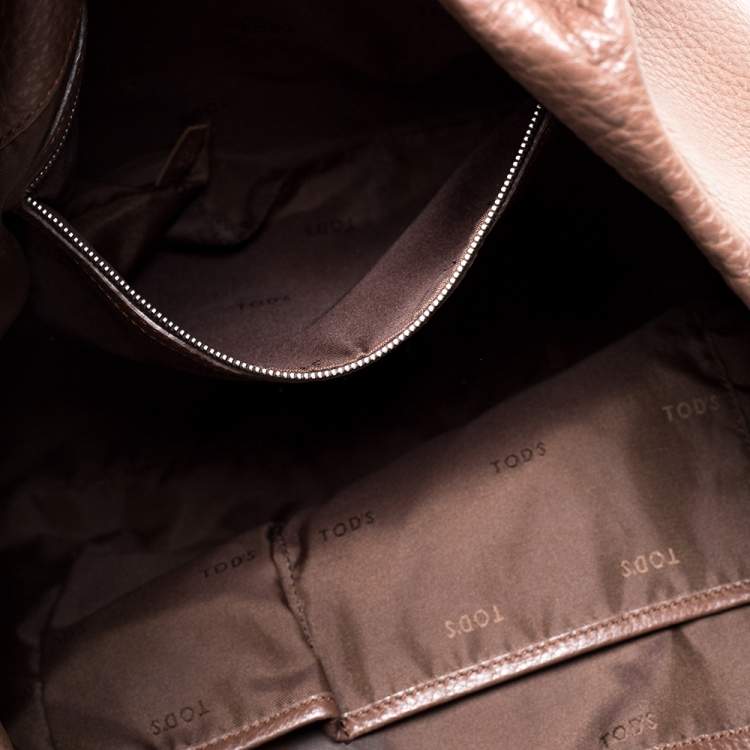 Pre Owned Tod's Brown Leather Media Shopper Tote