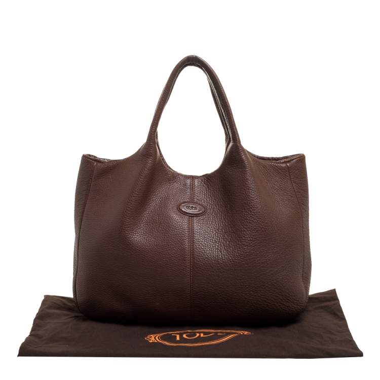 Pre Owned Tod's Brown Leather Media Shopper Tote