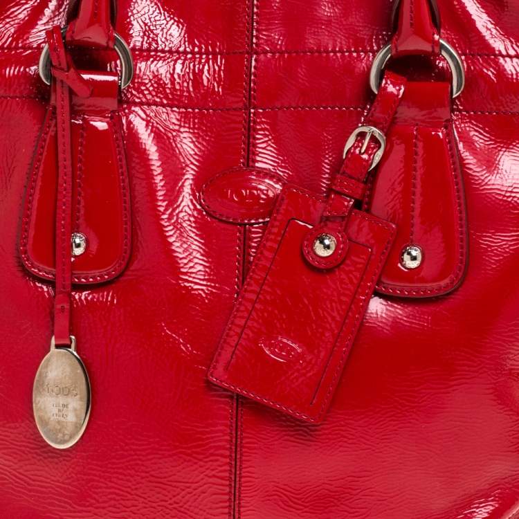 Pre Owned Tod's Red Patent Leather Drawstring Tote
