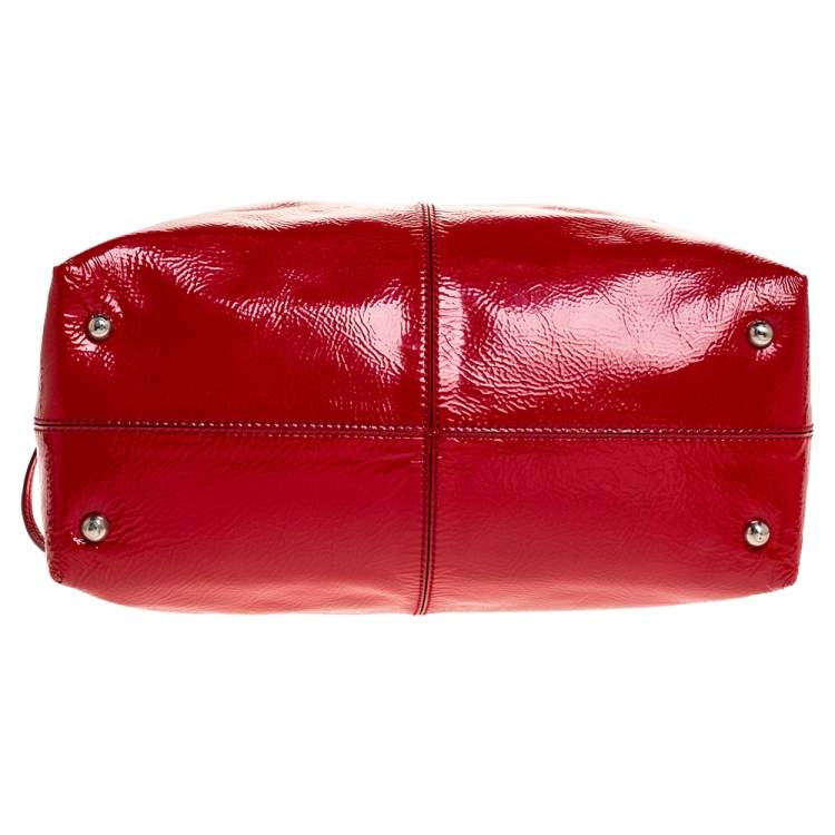 Pre Owned Tod's Red Patent Leather Drawstring Tote