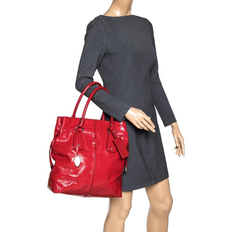 Red patent cheap leather tote bag