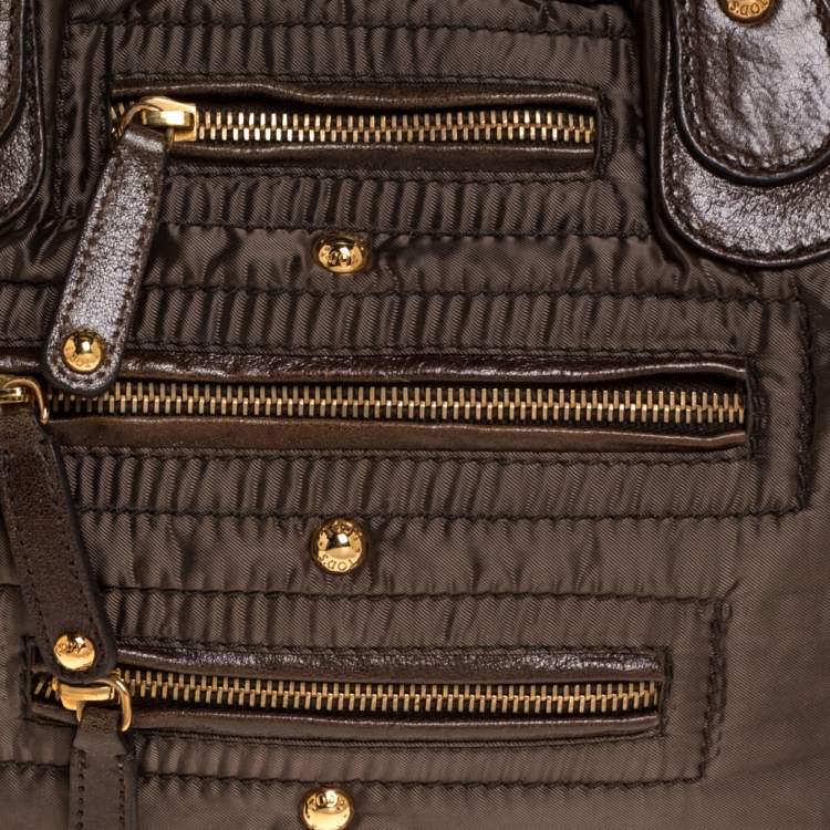 Pre Owned Tod's Olive Green Nylon and Leather Drawstring Satchel