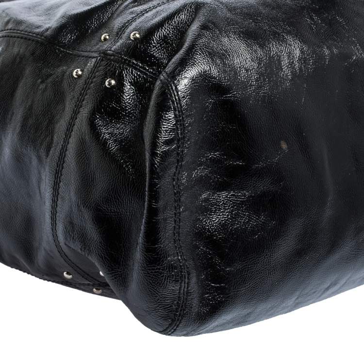 Pre Owned Tod's Black Glazed Leather Buckle Pocket Shoulder Bag