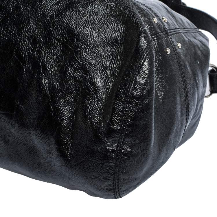 Pre Owned Tod's Black Glazed Leather Buckle Pocket Shoulder Bag