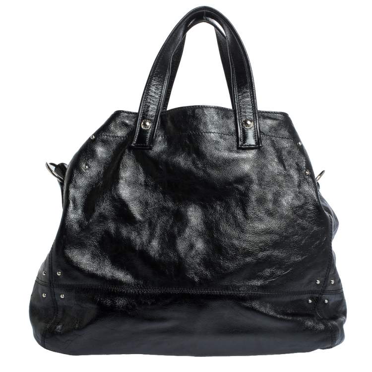 Pre Owned Tod's Black Glazed Leather Buckle Pocket Shoulder Bag