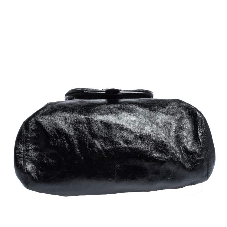 Pre Owned Tod's Black Glazed Leather Buckle Pocket Shoulder Bag