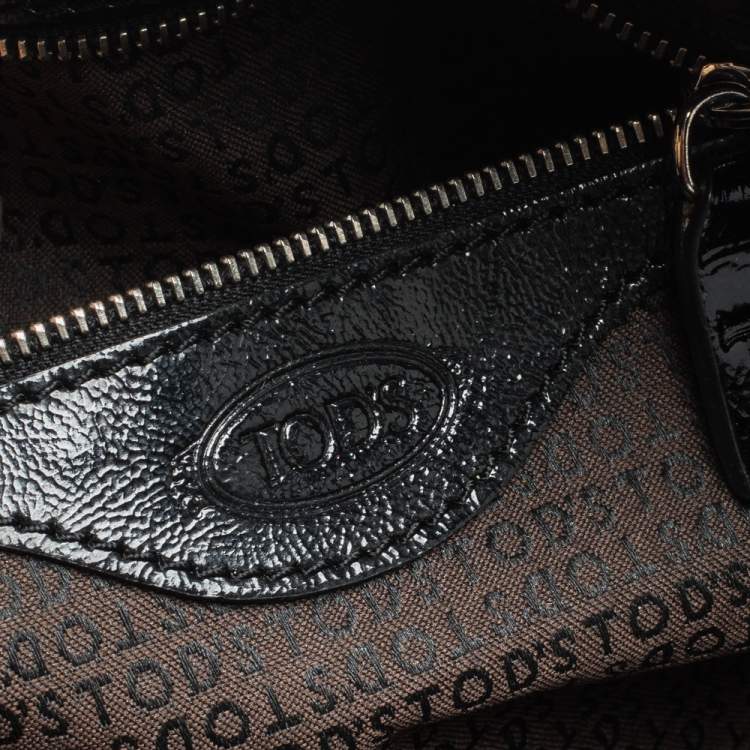 Pre Owned Tod's Black Glazed Leather Buckle Pocket Shoulder Bag