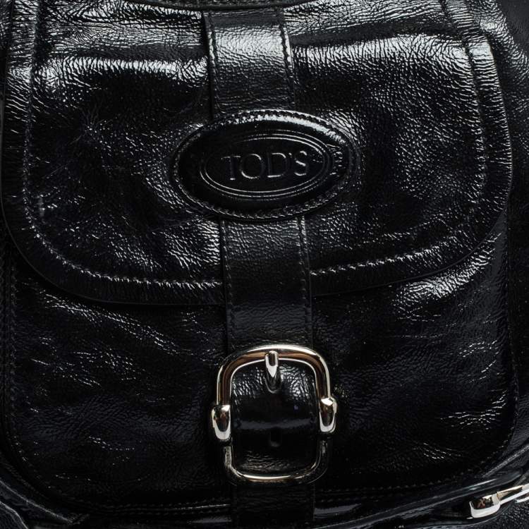 Pre Owned Tod's Black Glazed Leather Buckle Pocket Shoulder Bag