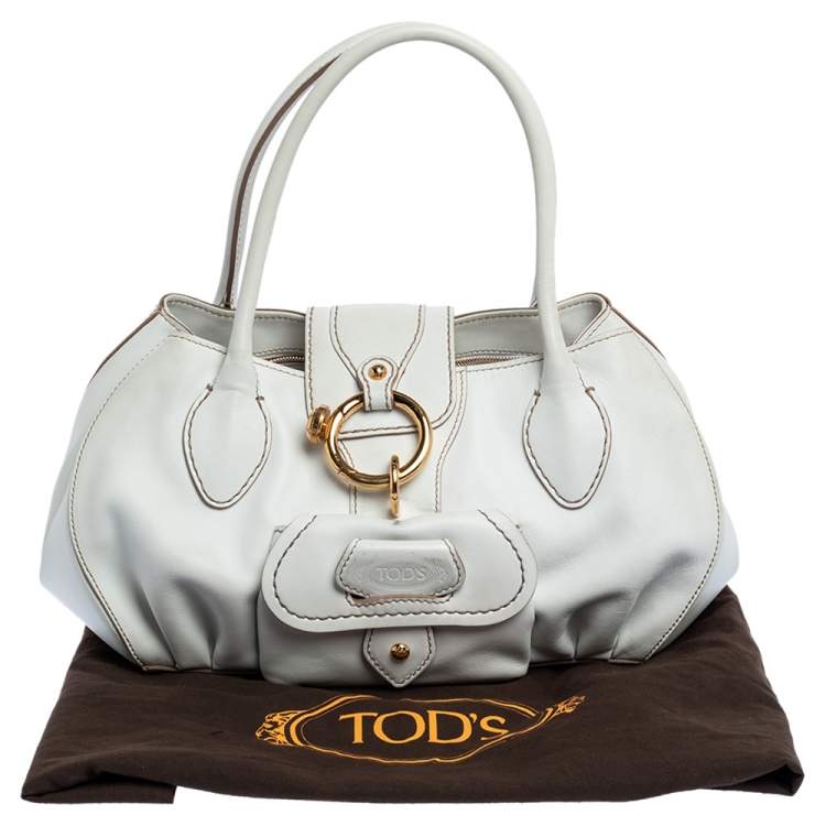Pre Owned Tod's White Leather Front Pocket Satchel