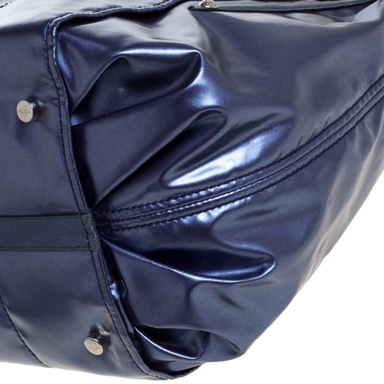 Pre Owned Tod's Metallic Blue Glazed Coated Canvas and Leather G-Line Easy Sacca Tote