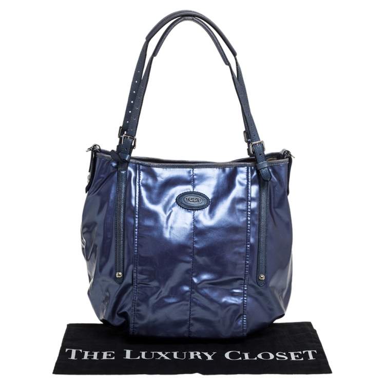 Pre Owned Tod's Metallic Blue Glazed Coated Canvas and Leather G-Line Easy Sacca Tote