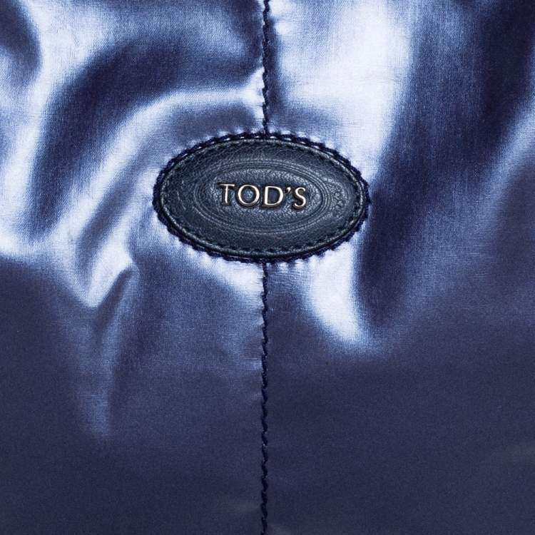 Pre Owned Tod's Metallic Blue Glazed Coated Canvas and Leather G-Line Easy Sacca Tote