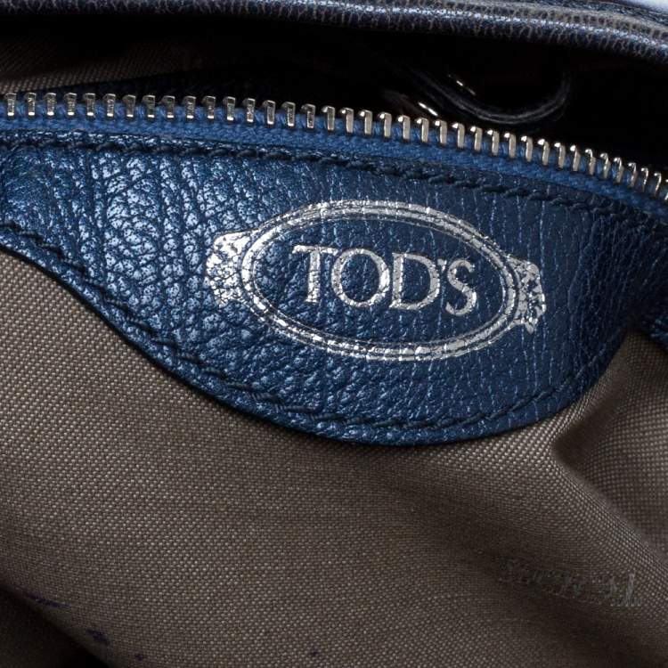 Pre Owned Tod's Metallic Blue Glazed Coated Canvas and Leather G-Line Easy Sacca Tote