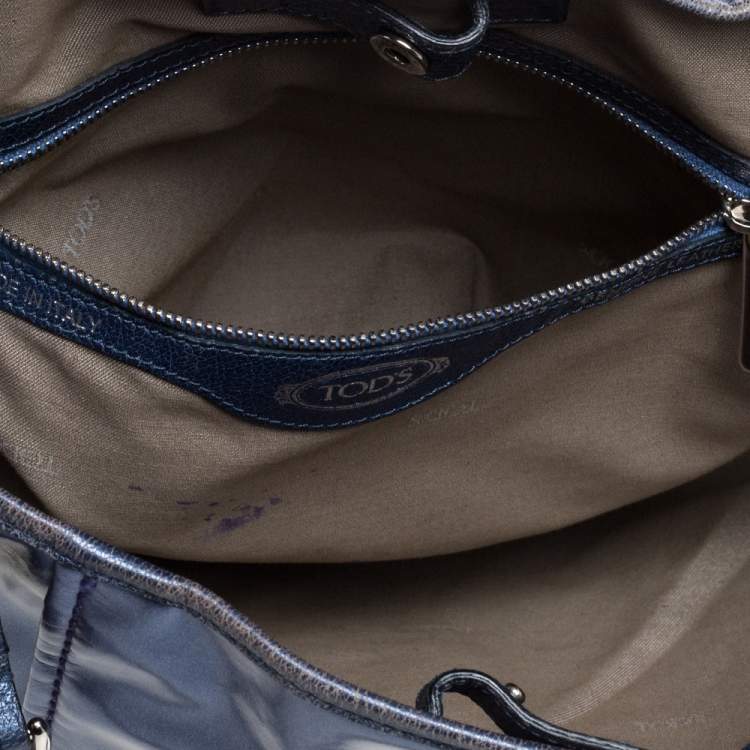 Pre Owned Tod's Metallic Blue Glazed Coated Canvas and Leather G-Line Easy Sacca Tote