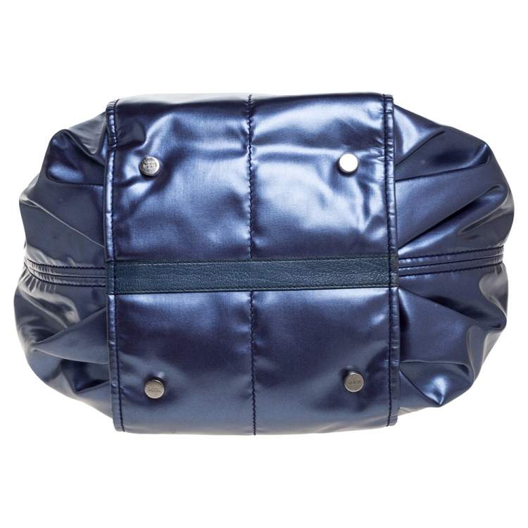 Pre Owned Tod's Metallic Blue Glazed Coated Canvas and Leather G-Line Easy Sacca Tote