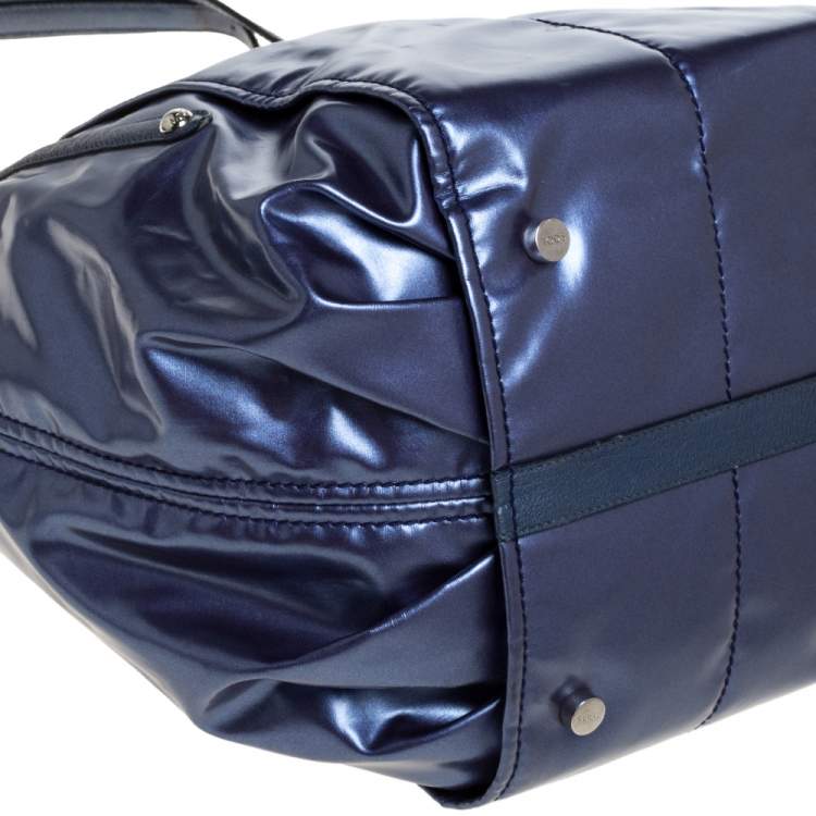 Pre Owned Tod's Metallic Blue Glazed Coated Canvas and Leather G-Line Easy Sacca Tote