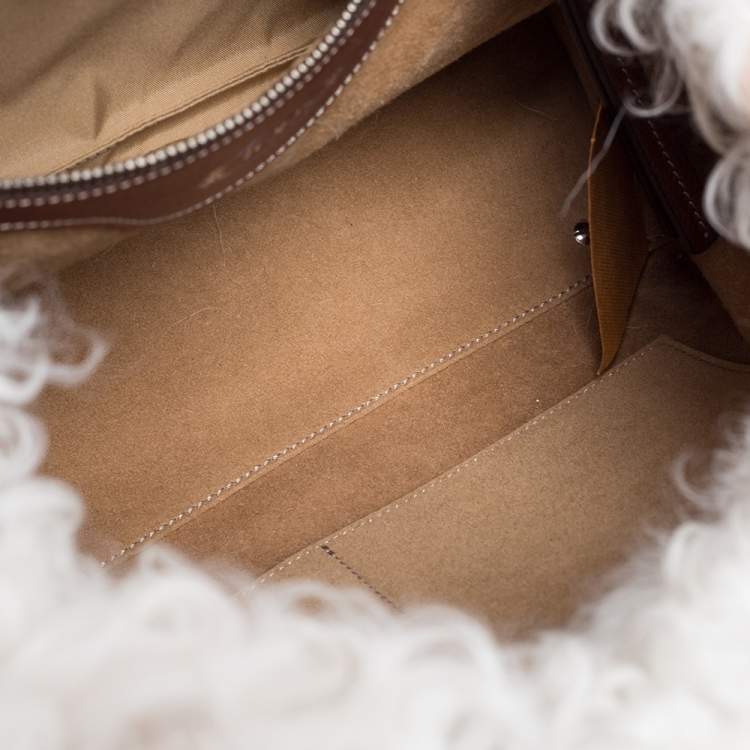Pre Owned Tod's White Fur and Leather Double T Flap Tote
