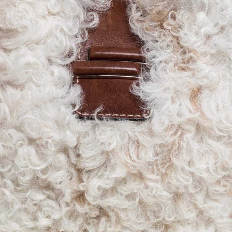 Pre Owned Tod's White Fur and Leather Double T Flap Tote