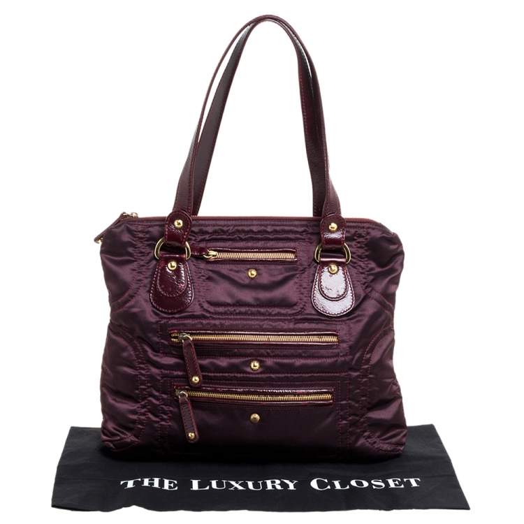 Pre Owned Tod's Burgundy Satin Pashmy Media D Tote