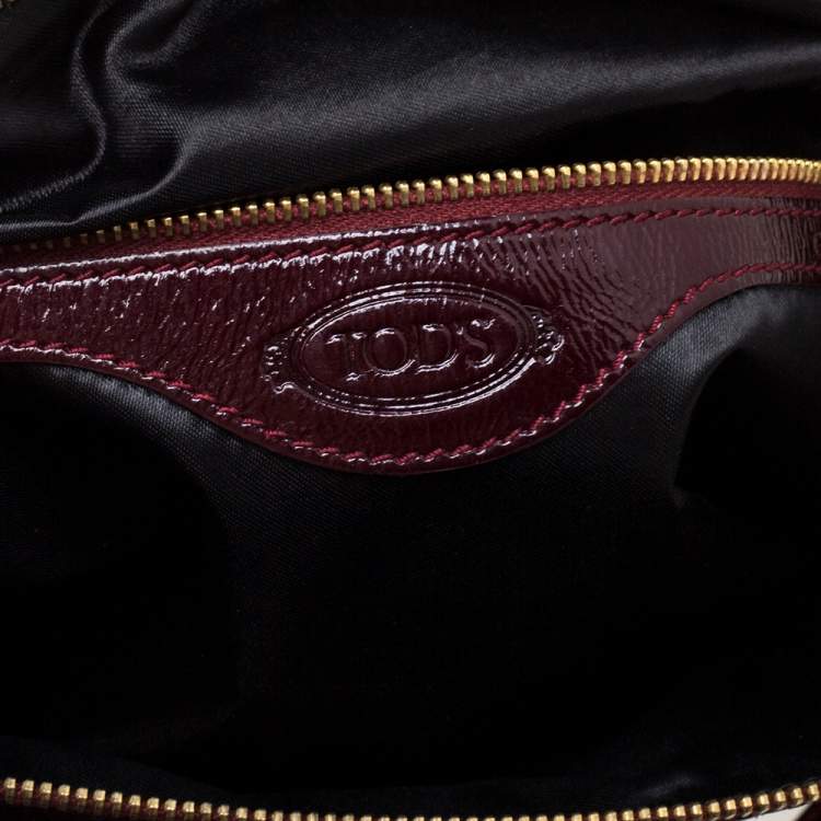 Pre Owned Tod's Burgundy Satin Pashmy Media D Tote