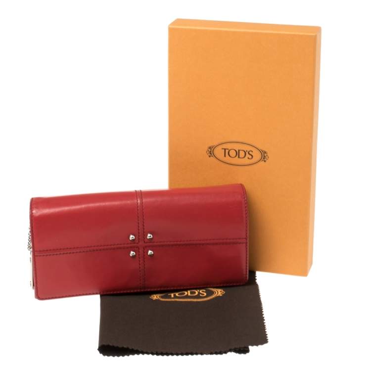 Pre Owned Tod's Red Leather Flap Continental Wallet