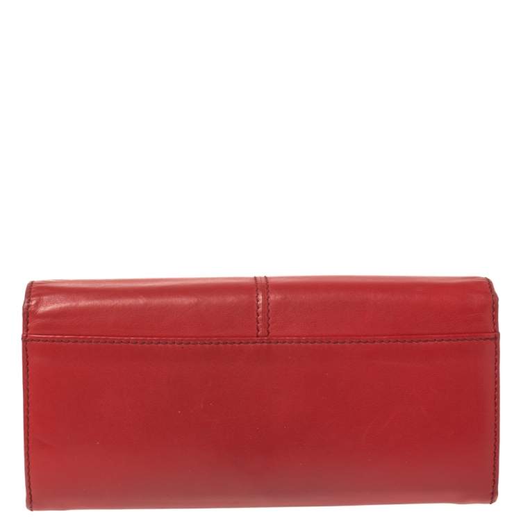 Pre Owned Tod's Red Leather Flap Continental Wallet