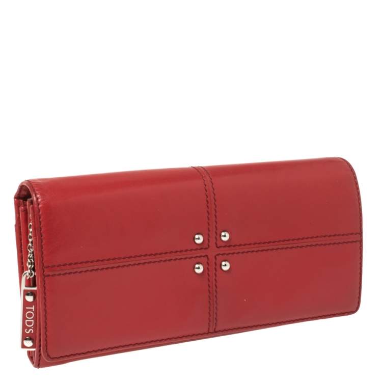 Pre Owned Tod's Red Leather Flap Continental Wallet