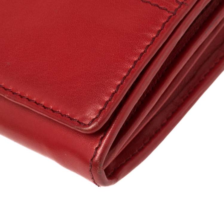 Pre Owned Tod's Red Leather Flap Continental Wallet