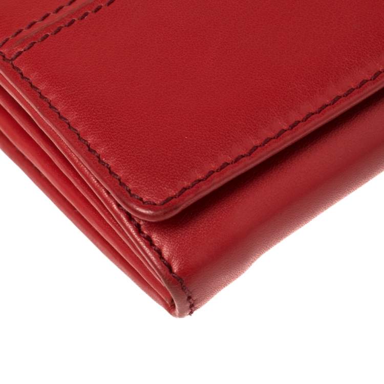 Pre Owned Tod's Red Leather Flap Continental Wallet
