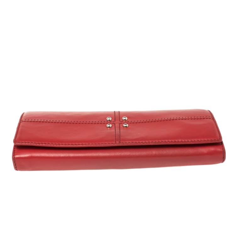 Pre Owned Tod's Red Leather Flap Continental Wallet