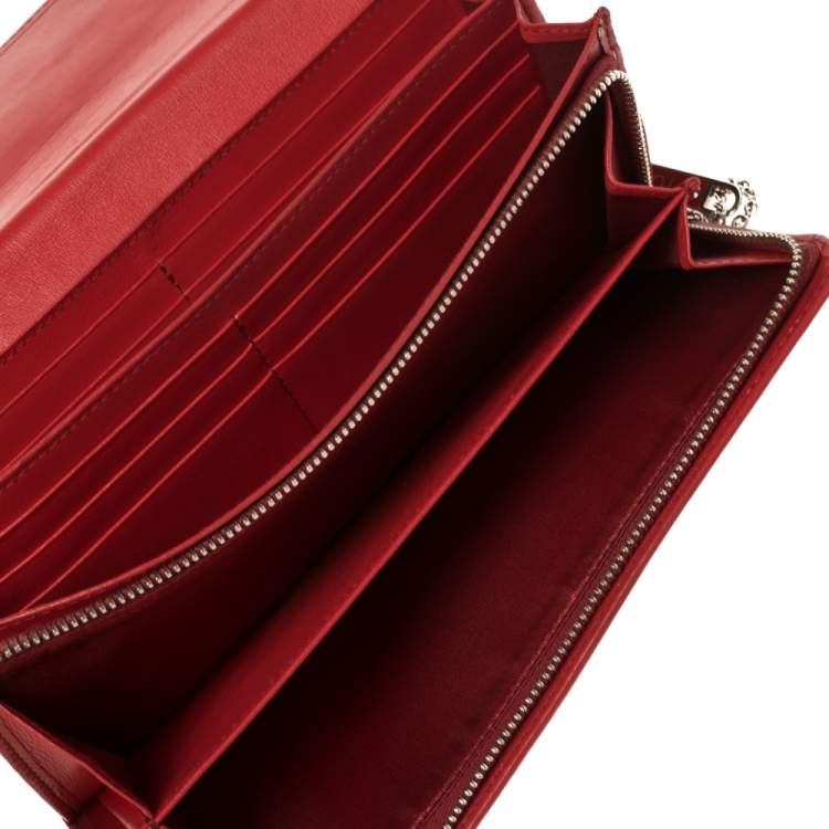 Pre Owned Tod's Red Leather Flap Continental Wallet