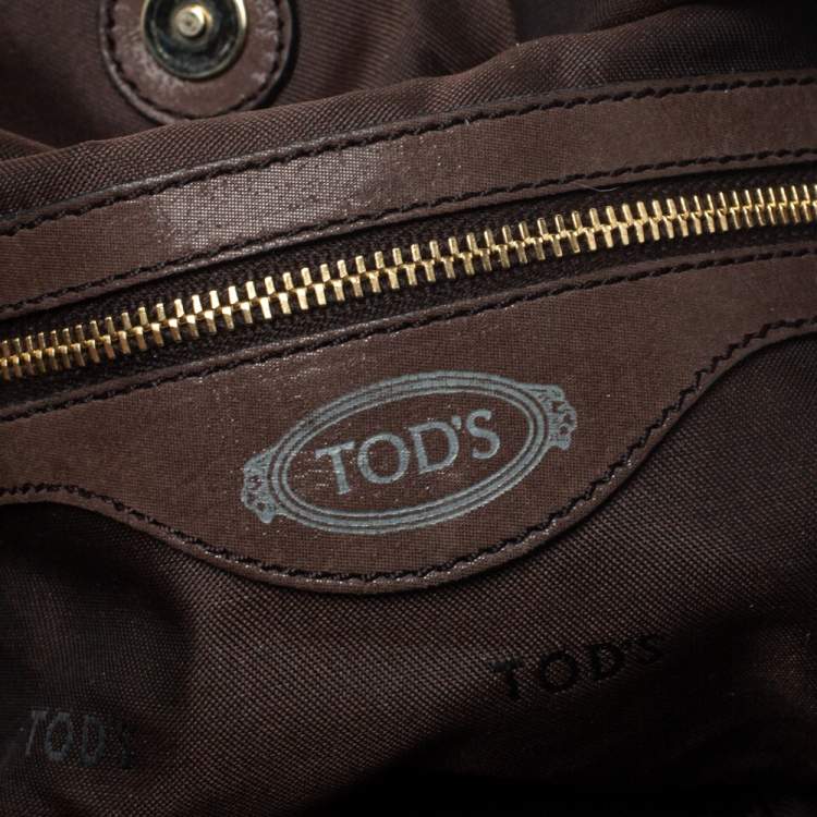 Pre Owned Tod's Dark Brown Shimmer Nubuck Leather Flap Chain Hobo